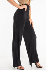 Black Slinky High Waist Wide Leg Trousers - Traci-Trousers