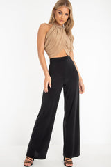 Black Slinky High Waist Wide Leg Trousers - Traci-Trousers