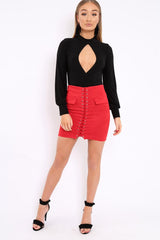 Black Slinky Key Hole Wrap Front Bodysuit - Tazmin-Bodysuits