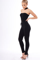 Black Slinky Lace Up Corset Choker Jumpsuit - Daisey-Jumpsuits