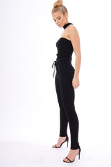 Black Slinky Lace Up Corset Choker Jumpsuit - Daisey-Jumpsuits