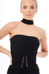 Black Slinky Lace Up Corset Choker Jumpsuit - Daisey-Jumpsuits