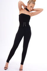 Black Slinky Lace Up Corset Choker Jumpsuit - Daisey-Jumpsuits