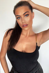 Black Slinky Low Back Chain Straps Bodysuit - Tayler-Bodysuits