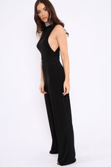 Black Slinky Low Side Jumpsuit - Ivannah-Jumpsuits