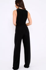 Black Slinky Low Side Jumpsuit - Ivannah-Jumpsuits