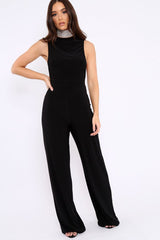 Black Slinky Low Side Jumpsuit - Ivannah-Jumpsuits