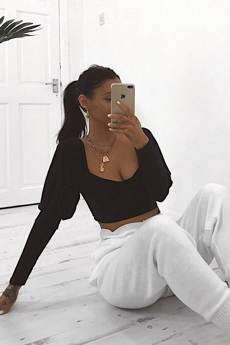 Black Slinky Off Shoulder Crop Top - Danni-Crop Tops