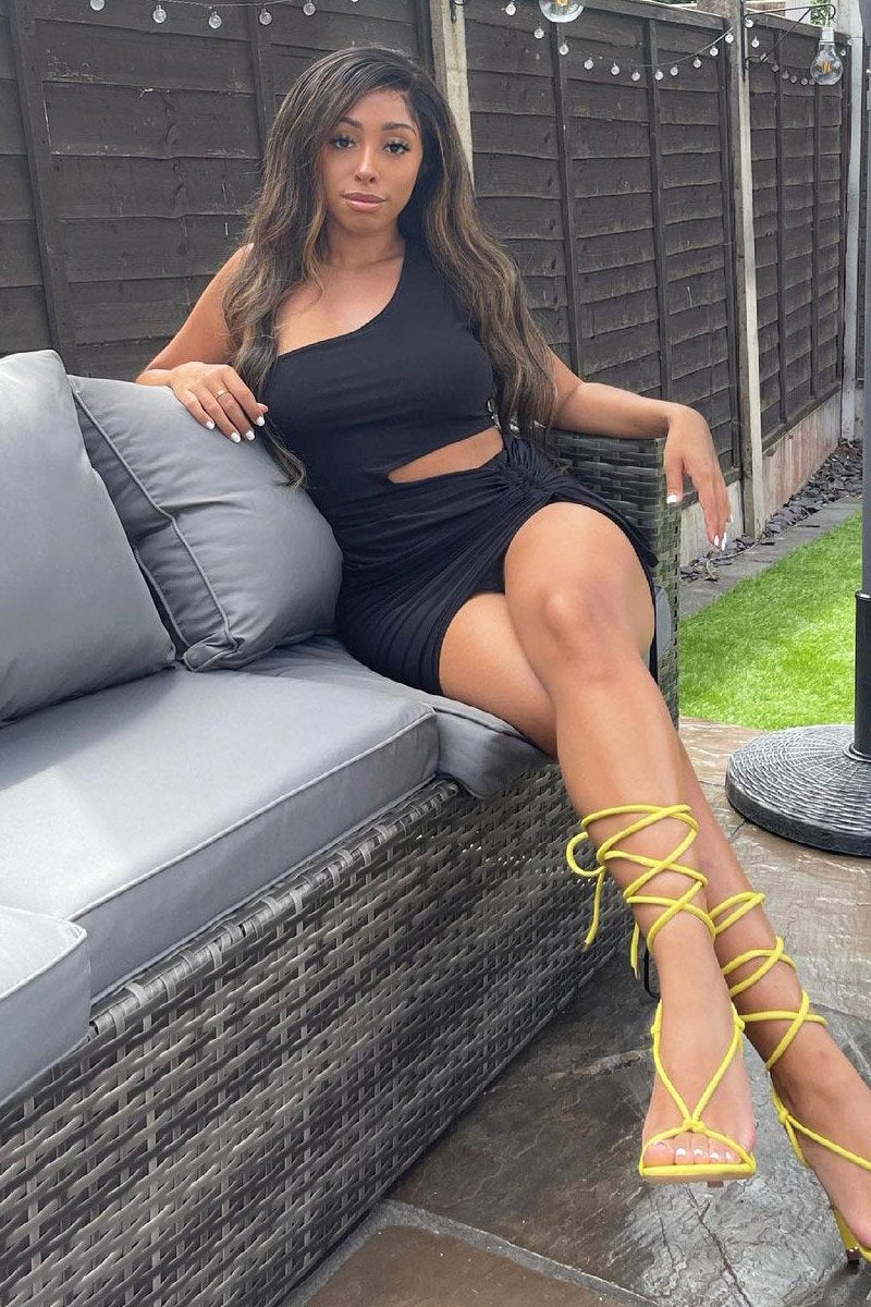 Black Slinky One Shoulder Cut Out Dress - Semira-Dresses