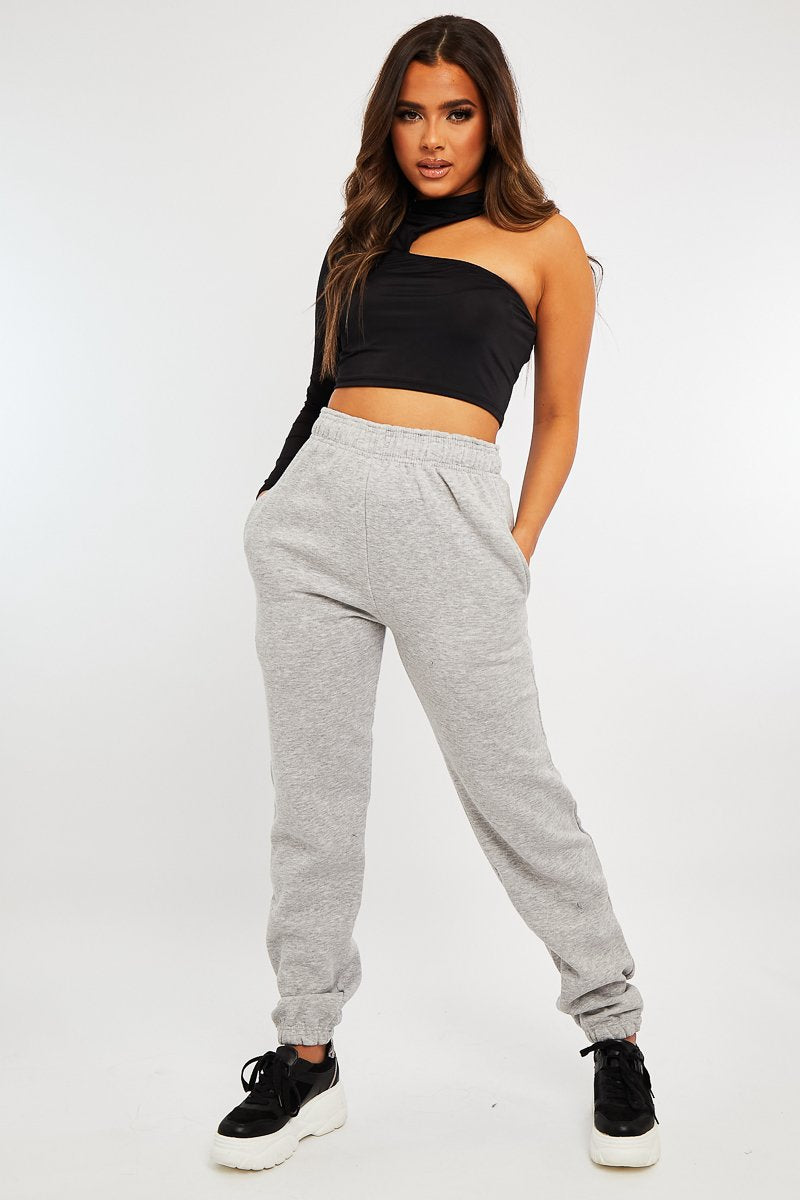 Black Slinky One Sleeve Crop Top - Katara-Crop Tops