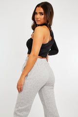 Black Slinky One Sleeve Crop Top - Katara-Crop Tops