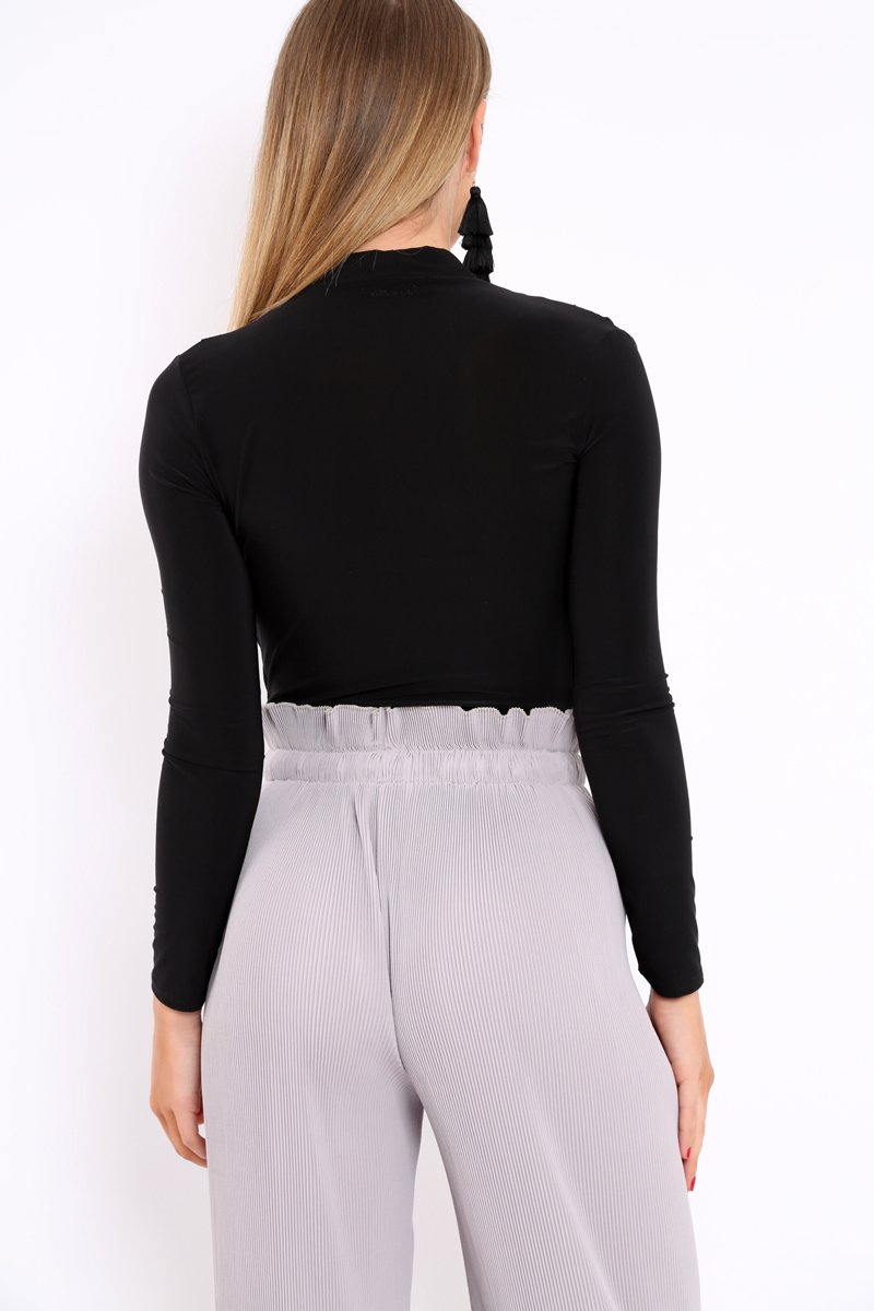 Black Slinky Plunge Front Bodysuit - Connie-Bodysuits