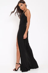 Black Slinky Plunge Front split leg Jumpsuit - Rutha-Jumpsuits