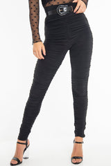 Black Slinky Ruched High Waist Leggings - Dakota-Leggings