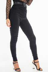 Black Slinky Ruched High Waist Leggings - Dakota-Leggings