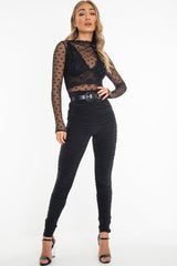 Black Slinky Ruched High Waist Leggings - Dakota-Leggings