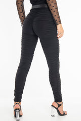 Black Slinky Ruched High Waist Leggings - Dakota-Leggings