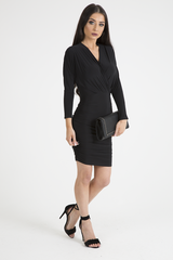 Black Slinky Side Ruched Dress - Avery-Dresses