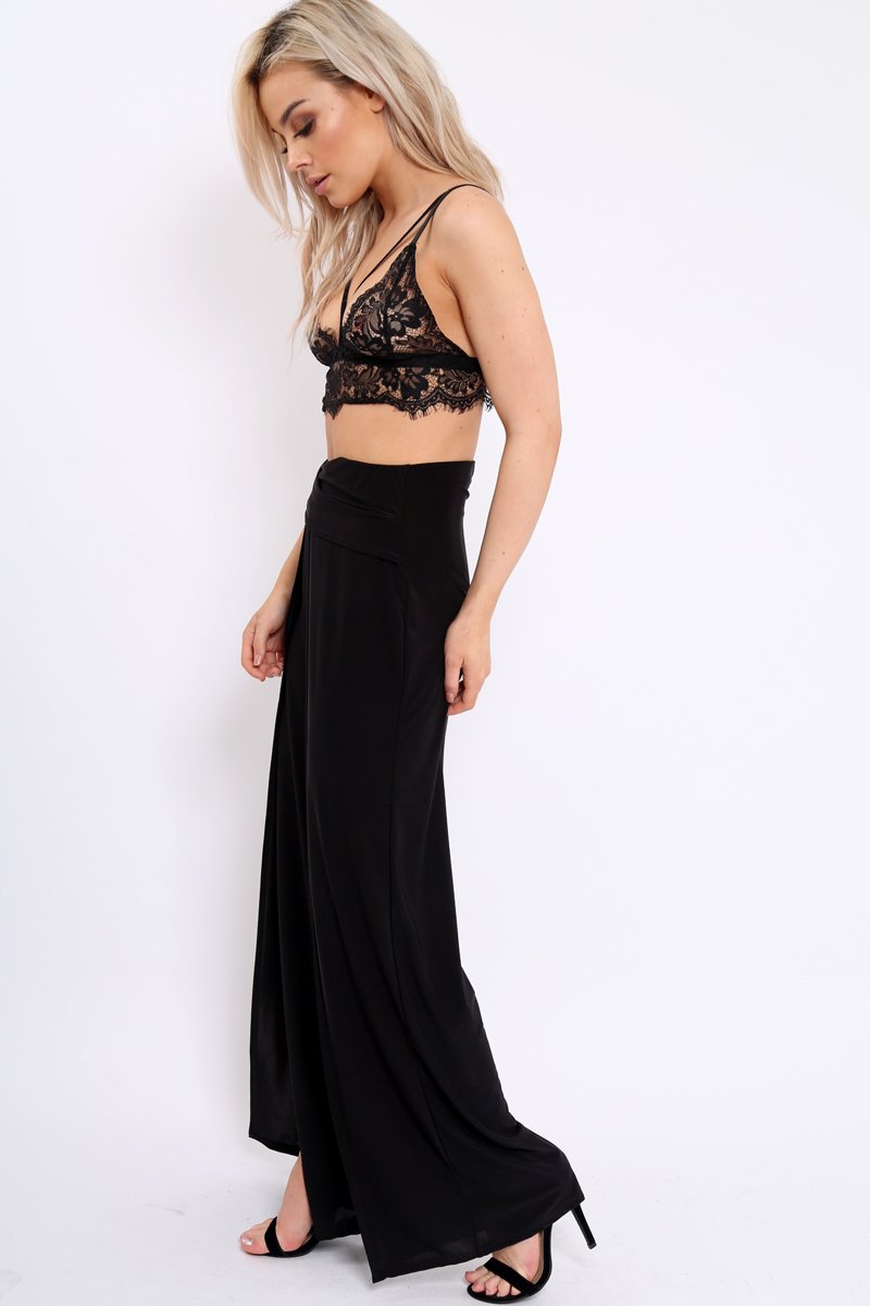 Black Slinky Split Front Trousers - Karly-Trousers