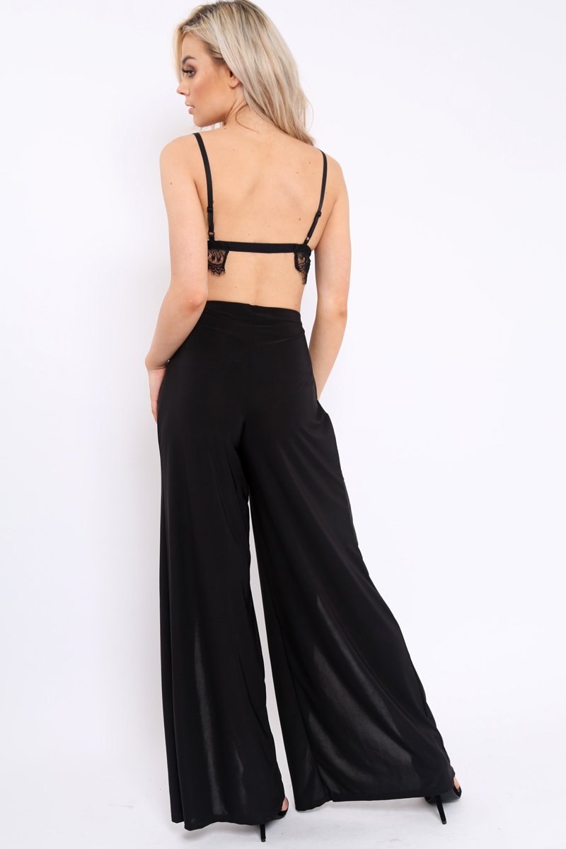 Black Slinky Split Front Trousers - Karly-Trousers