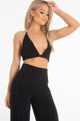 Black Slinky Triangle Chain Buckle Detail Bralet - Ashley-Bralets