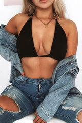 Black Slinky Triangle Chain Buckle Detail Bralet - Ashley-Bralets