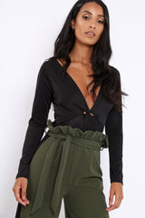 Black Slinky Twist Front Bodysuit - Gretchen-Bodysuits