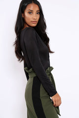 Black Slinky Twist Front Bodysuit - Gretchen-Bodysuits