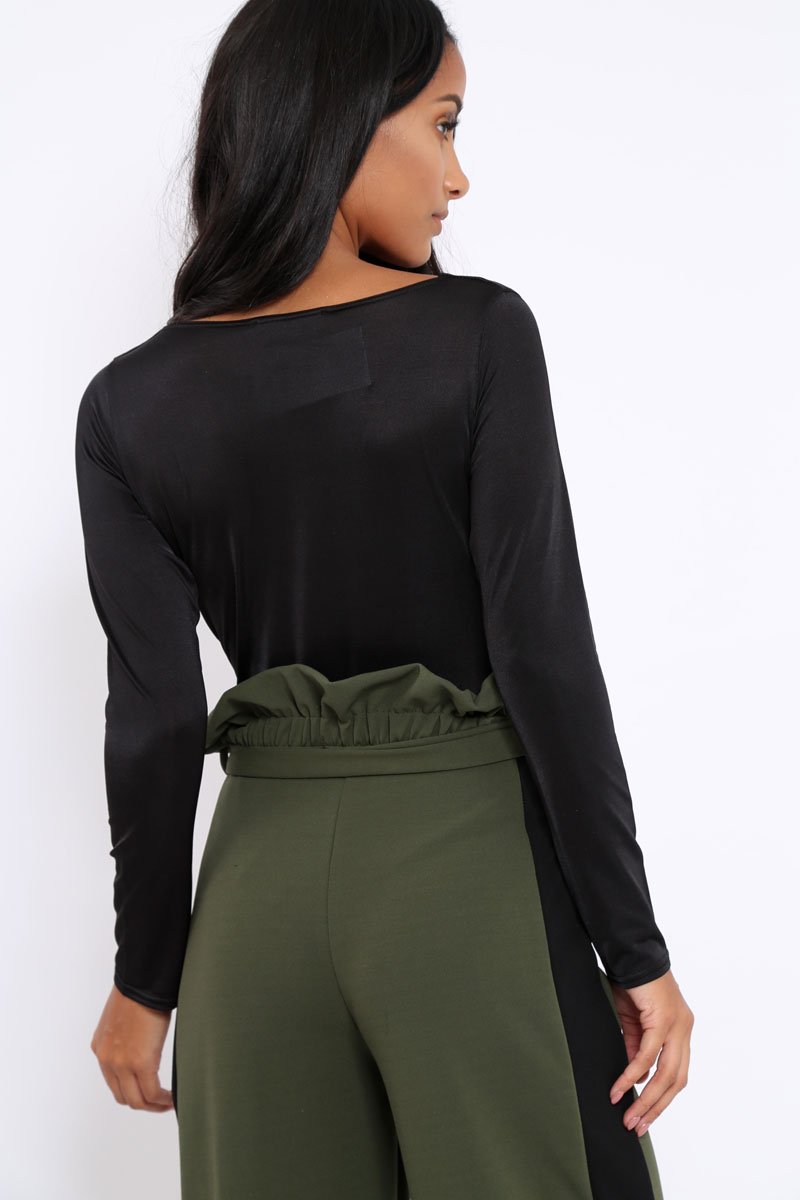 Black Slinky Twist Front Bodysuit - Gretchen-Bodysuits