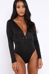 Black Slinky Twist Front Bodysuit - Gretchen-Bodysuits