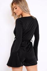 Black Slinky Wrap Front Playsuit - Sindy-Playsuits