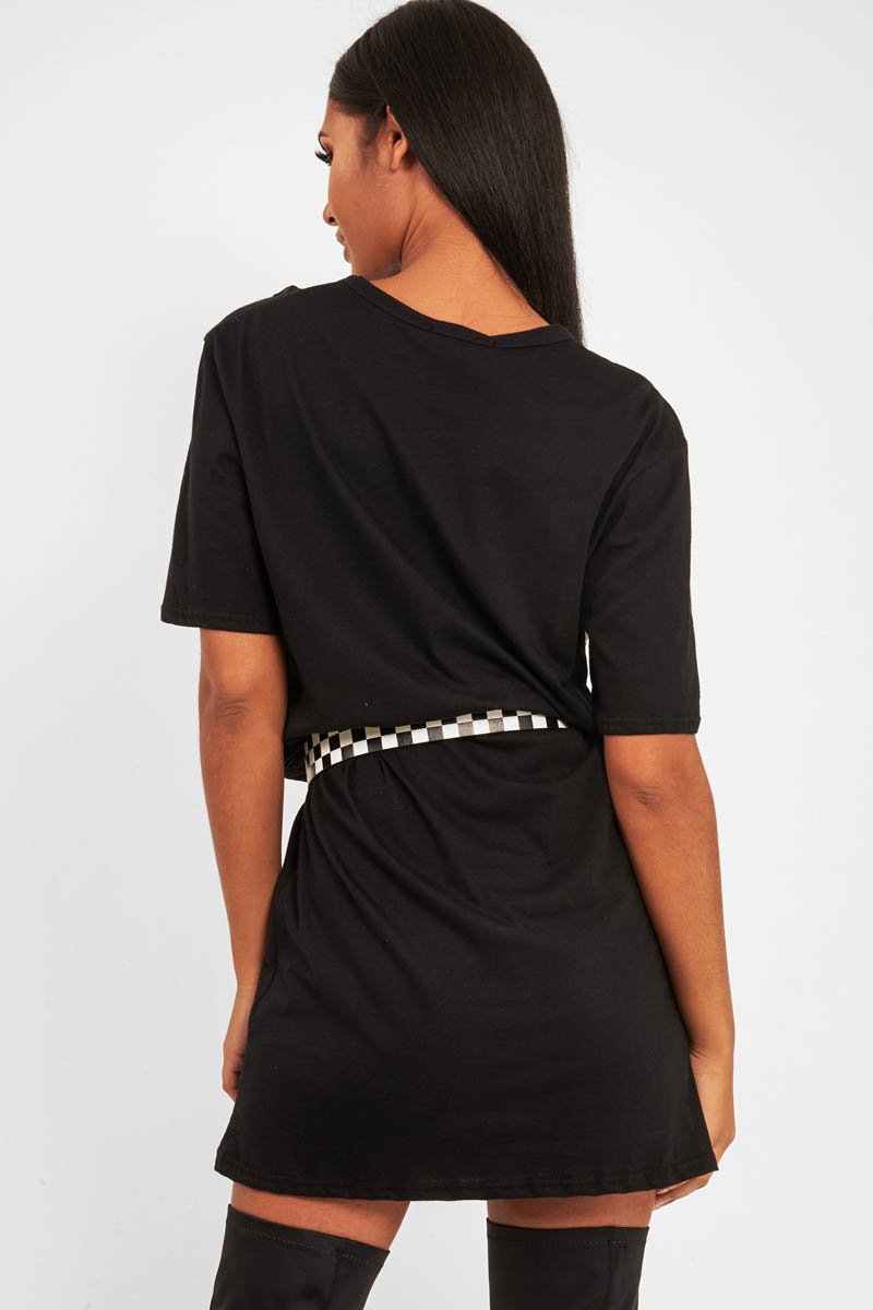 Black Slogan Distressed T-Shirt Dress - Ashlen-Dresses