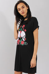 Black Slogan Print Tshirt Dress - Avril-Dresses