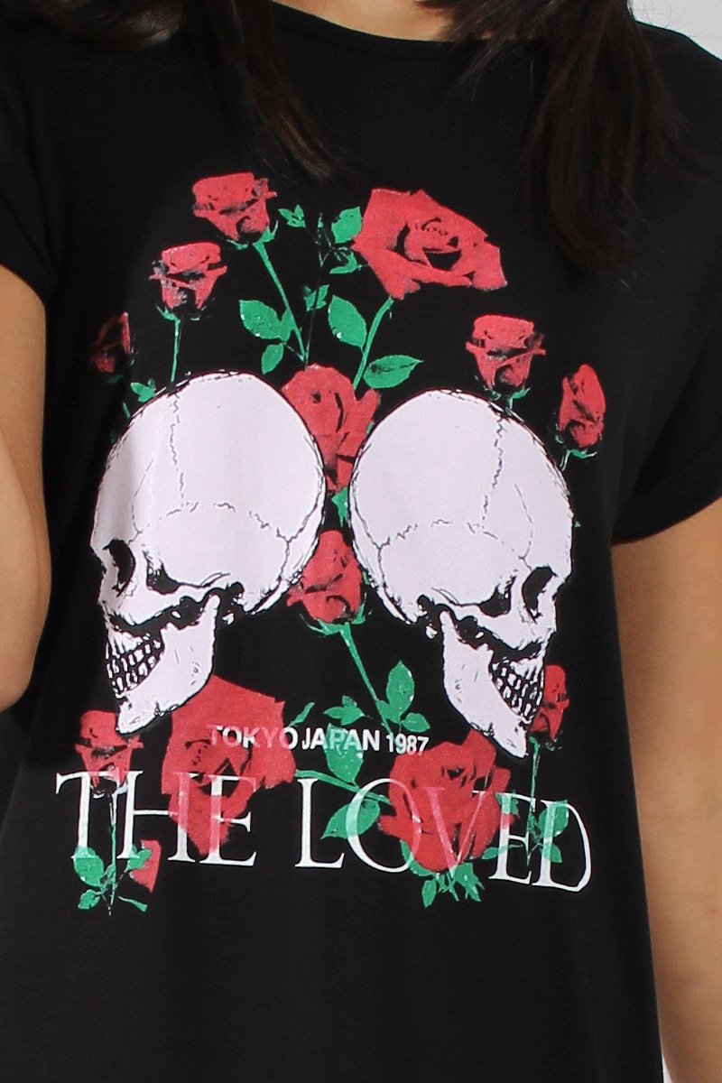 Black Slogan Print Tshirt Dress - Avril-Dresses