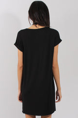 Black Slogan Print Tshirt Dress - Avril-Dresses