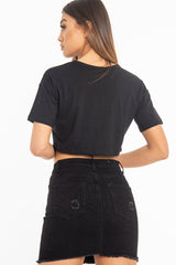 Black Slogan Printed Crop Top - Daryn-Crop Tops