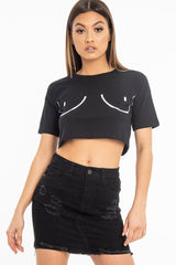 Black Slogan Printed Crop Top - Daryn-Crop Tops