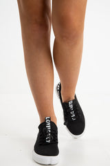 Black Slogan Tape Toggle Front Chunky Sole Trainers - Byrdie-Trainers