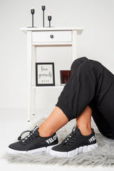Black Slogan Tape Toggle Front Chunky Sole Trainers - Byrdie-Trainers