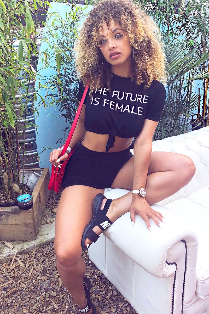 Black Slogan Tie Front Tshirt - Cicilia-Tops