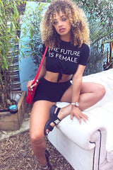 Black Slogan Tie Front Tshirt - Cicilia-Tops