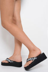 Black Slogan tape Platform Flip Flops - Zyriana-Sandals