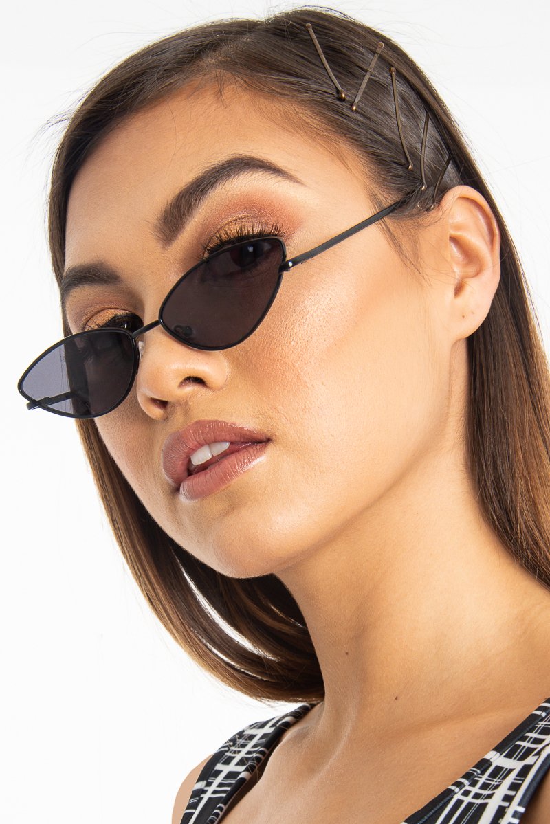 Black Small Cat Eye Metal Frame Sunglasses - Stefani-Sunglasses