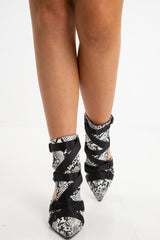 Black Snake Buckle Detail Pointed Stiletto Heels - Kubra-Heels