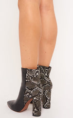 Black Snake Faux Leather Pointed Toe Boots - Hollyann-Boots