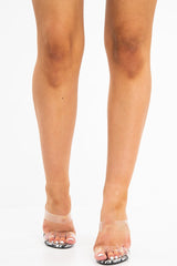 Black Snake Print Backless Clear Strap Heels - Meggie-Heels