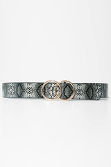 Black Snake Print Circle Buckle Belt - Jaley-Belts