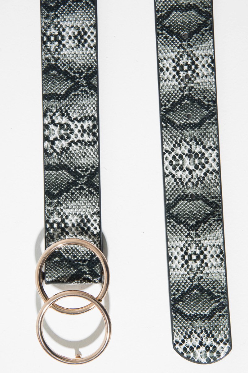 Black Snake Print Circle Buckle Belt - Jaley-Belts