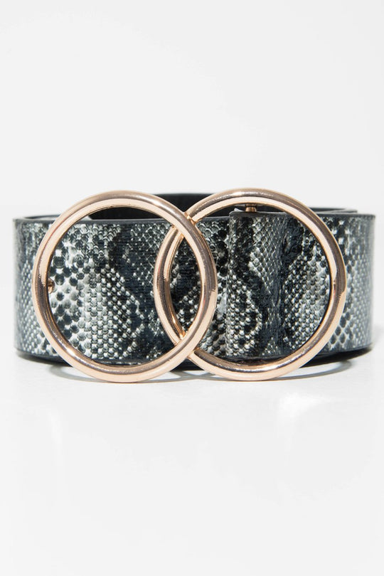 Black Snake Print Circle Buckle Belt  - Jaley