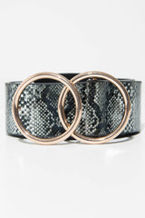 Black Snake Print Circle Buckle Belt - Jaley-Belts